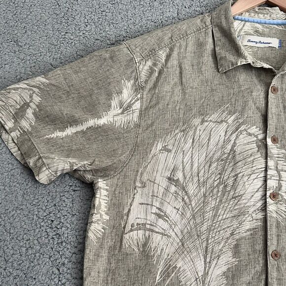 Tommy Bahama Mens XL Shirt Silk Green Ivory Print Button Down Short Sleeve - Picture 6 of 16